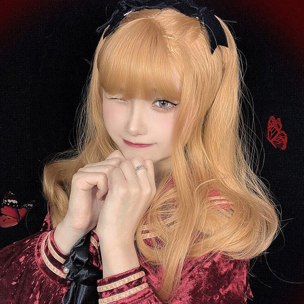 Lolita Fashion Gold Curly Wig yc23697