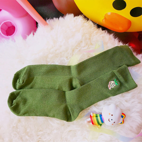 College style fruit pattern embroidered cotton socks yc23323