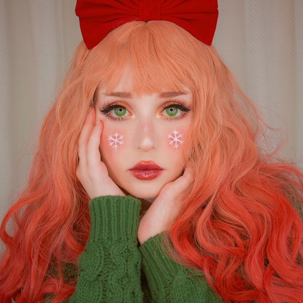 Lolita Pink red Gradient Curly Wig YC20359