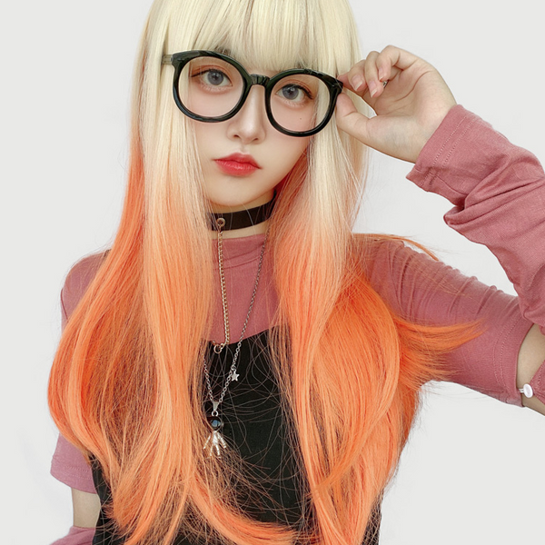 lolita orange white gradient curly wig yc23832