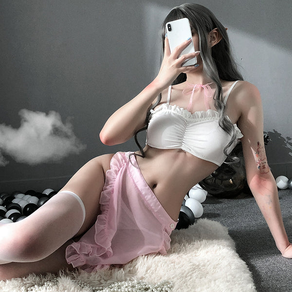 Sexy white pink underwear set yc23482
