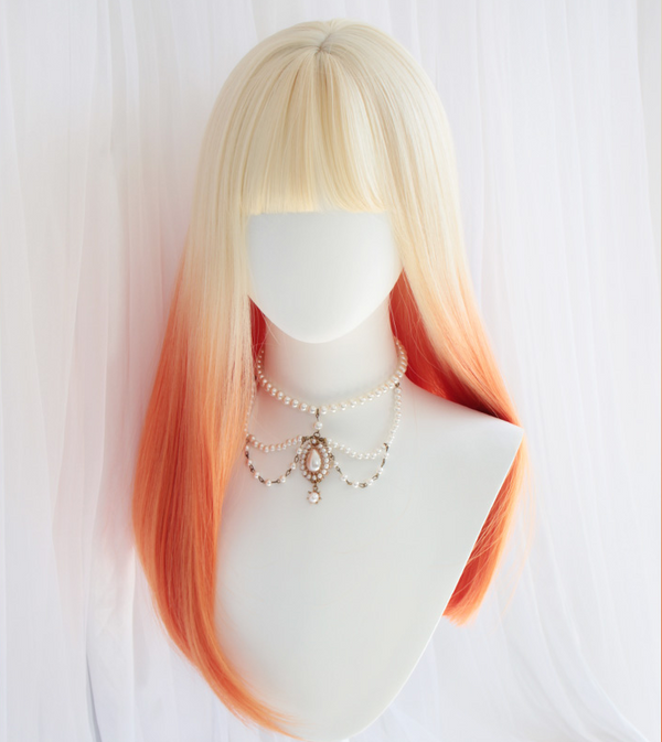 lolita orange white gradient curly wig yc23832