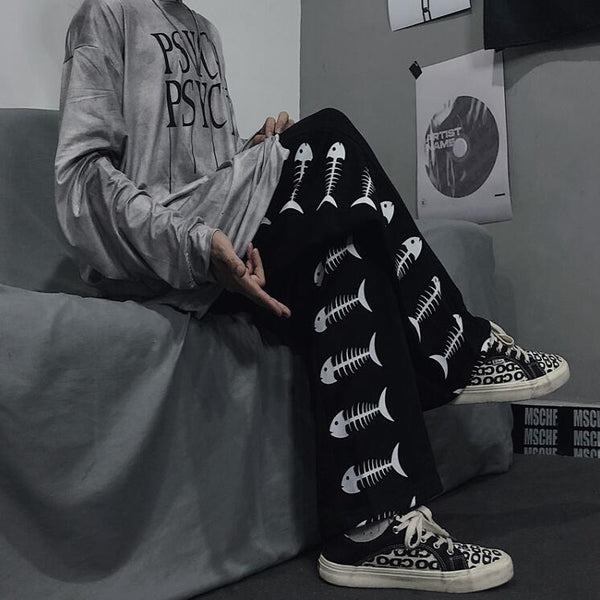 Fashion fishbone print casual pants yc23505