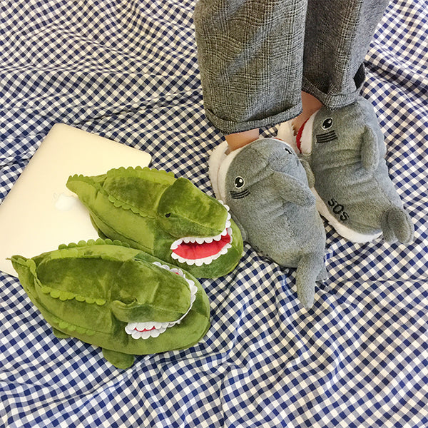 Cute crocodile shark cotton slippers yc21083