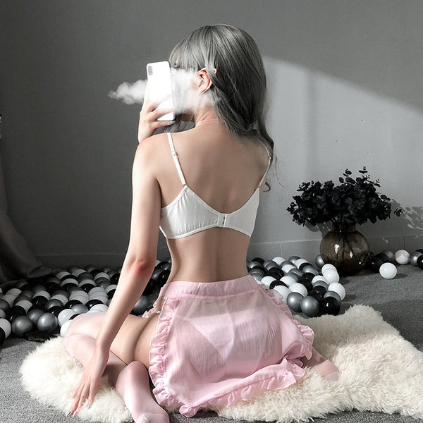Sexy white pink underwear set yc23482
