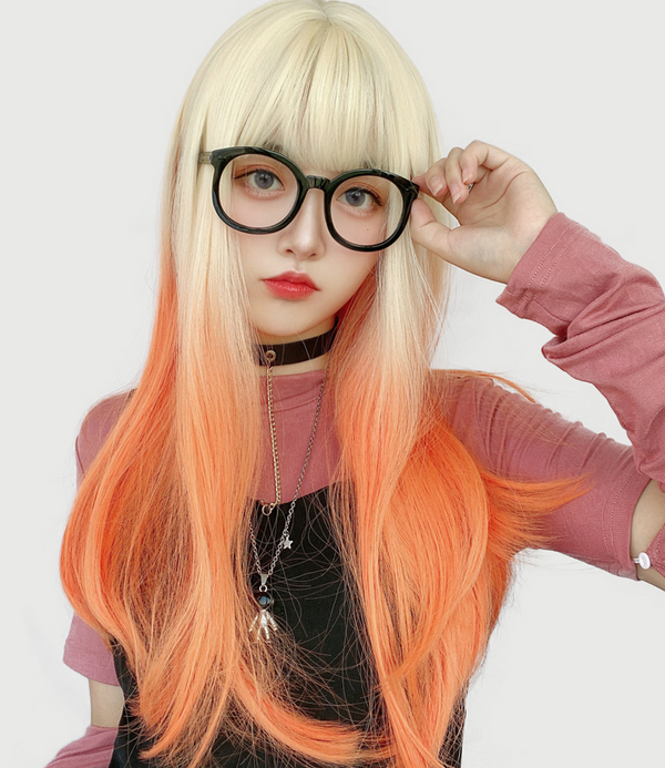 lolita orange white gradient curly wig yc23832
