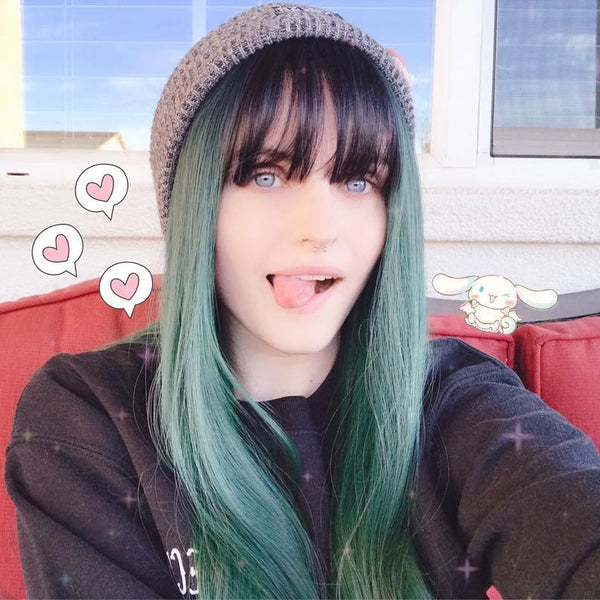 Cute green black gradient wig yc20661