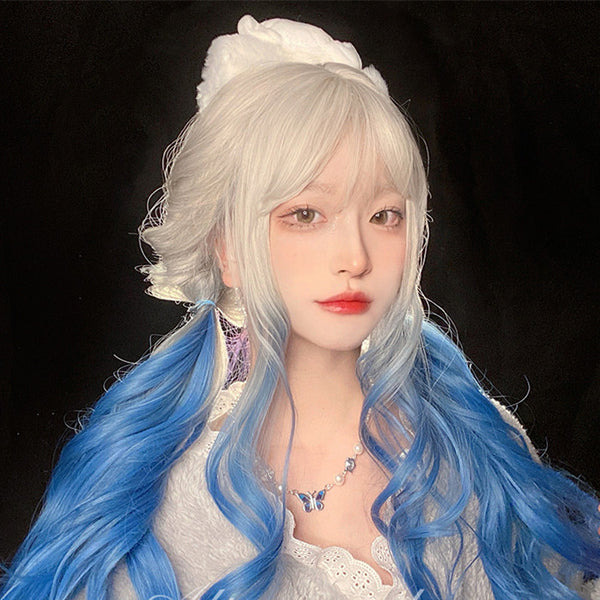 Lolita Silver Gray Blue Curly Wig  YC24004