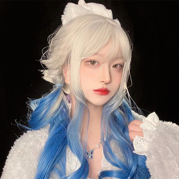 Lolita Silver Gray Blue Curly Wig  YC24004