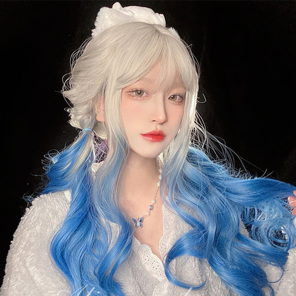 Lolita Silver Gray Blue Curly Wig  YC24004