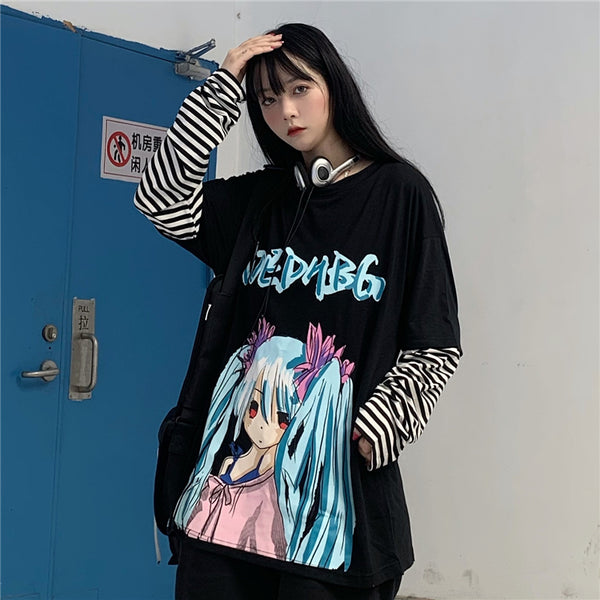 Anime girl fake two long sleeve T-shirts yc23749