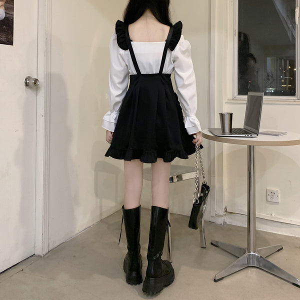 Japanese high waist strap dress yc23834
