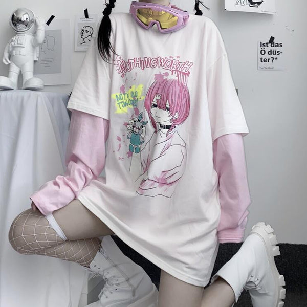 Harajuku Fashion Fake Two-Piece Long Sleeve T-shirts yc23459
