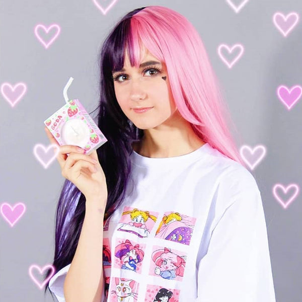 Lolita pink black stitching wig    YC21471