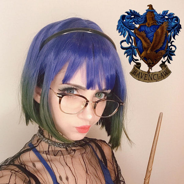 Lolita bobo head air bangs blue gradient green wig    YC21499
