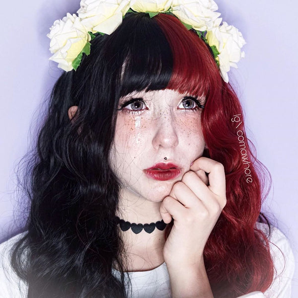Lolita red black wool roll wig YC21511