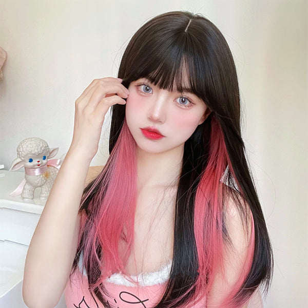 Harajuku black pink mixed color wig yc23658