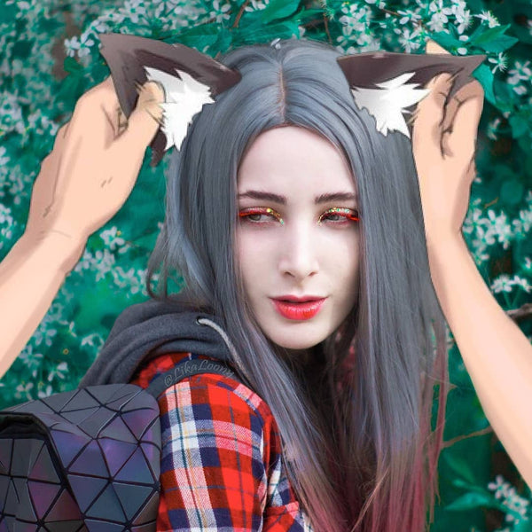 Cute gray-pink gradient wig yc20660