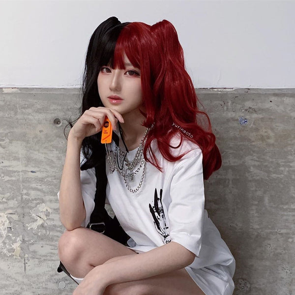 Lolita black red stitching wig + pony tail YC21608