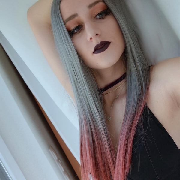 Cute gray-pink gradient wig yc20660