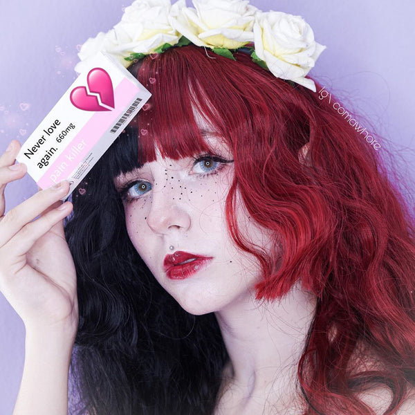 Lolita red black wool roll wig YC21511