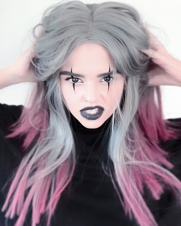 Cute gray-pink gradient wig yc20660