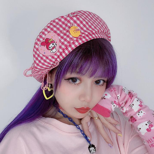 Harajuku fashion sweet plaid beret yc23598