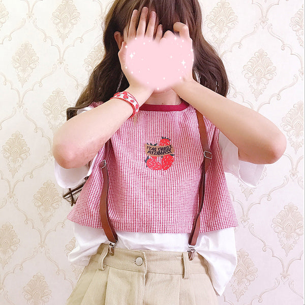 Lolita plaid strawberry t-shirt yc20952