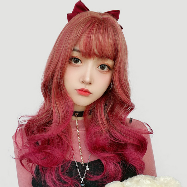 lolita red pink curly wig yc23833