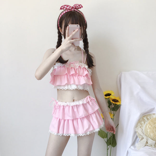 Cute suspenders swimsuit twinset yc21111