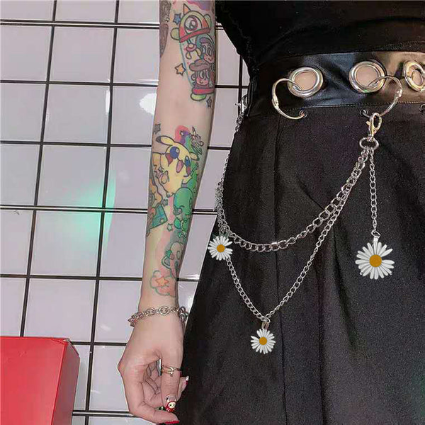 Dark black skirt + daisy waist chain yc23750