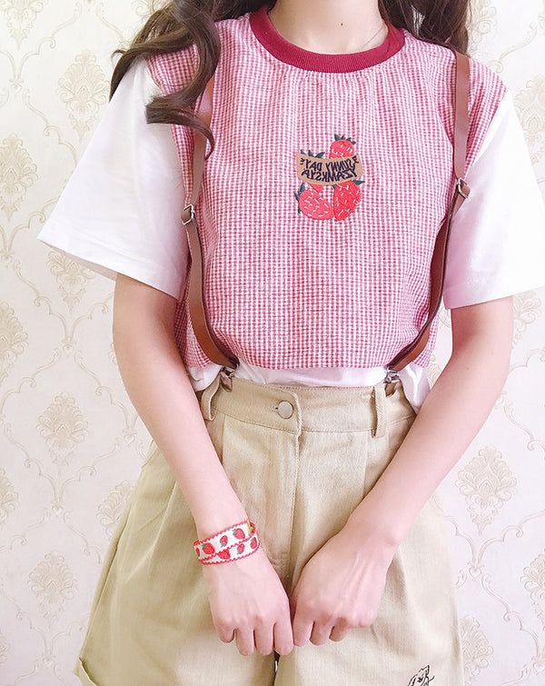 Lolita plaid strawberry t-shirt yc20952