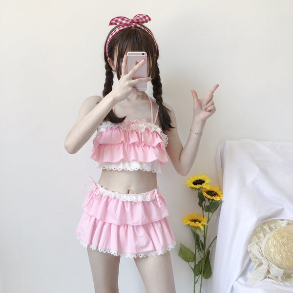 Cute suspenders swimsuit twinset yc21111