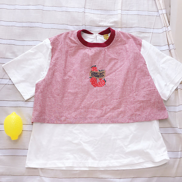 Lolita plaid strawberry t-shirt yc20952