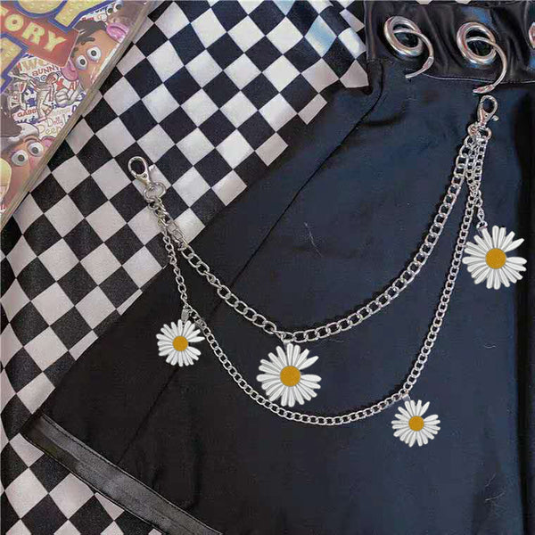 Dark black skirt + daisy waist chain yc23750
