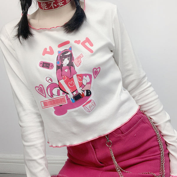 Fashion Girl Print Long Sleeve T-shirt yc23670