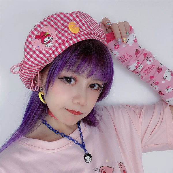 Harajuku fashion sweet plaid beret yc23598