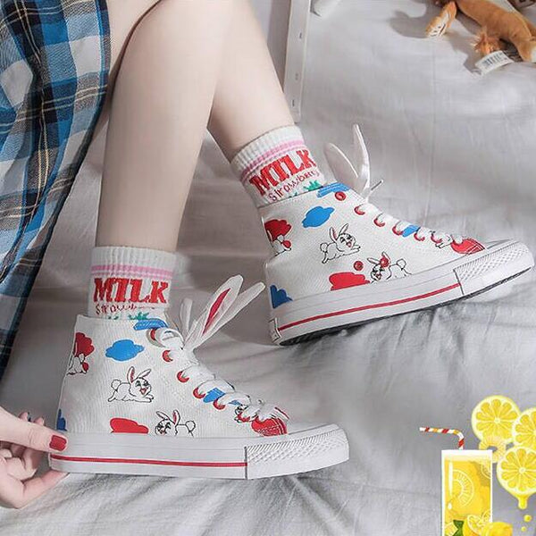ulzzang cute rabbit ear canvas shoes yc23555