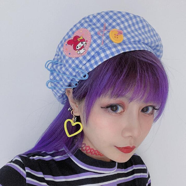 Harajuku fashion sweet plaid beret yc23598