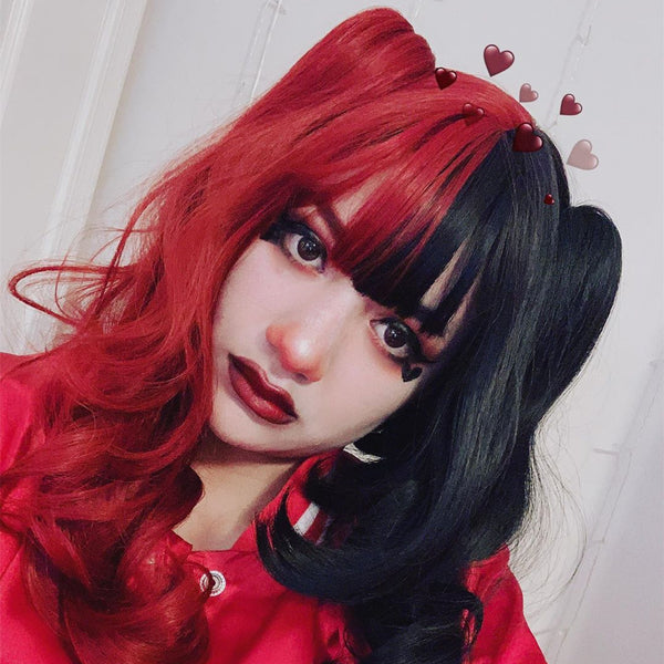 Lolita black red stitching wig + pony tail YC21608