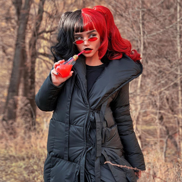 Lolita black red stitching wig + pony tail YC21608