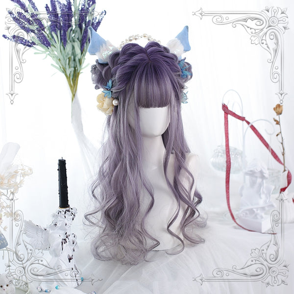 Harajuku Purple Grey Curly Wig yc23802