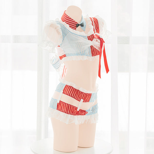 Sweet red blue striped underwear set yc23599