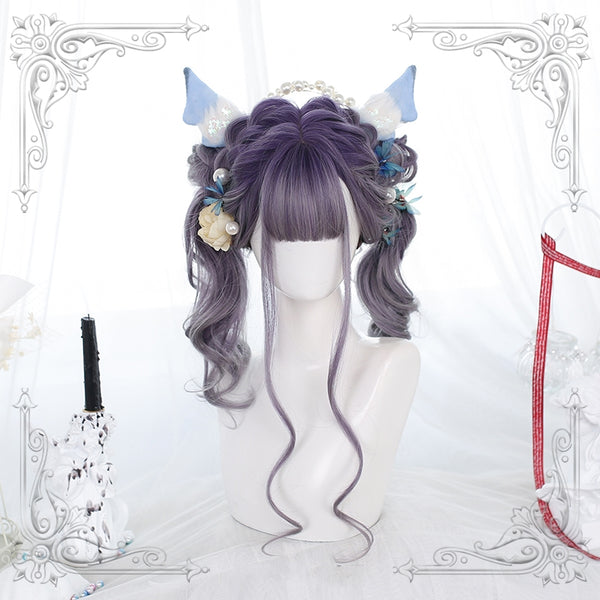 Harajuku Purple Grey Curly Wig yc23802
