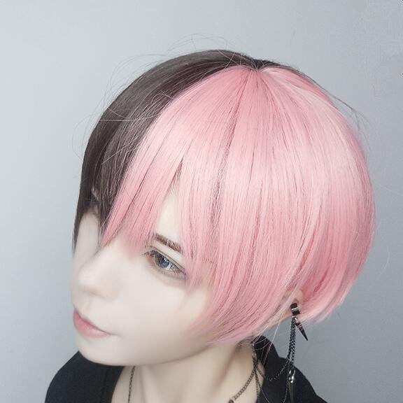 Harajuku brown pink short wig yc23101