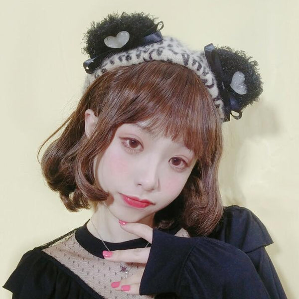 Japanese Style Leopard Print Cat Ear Beret yc23315