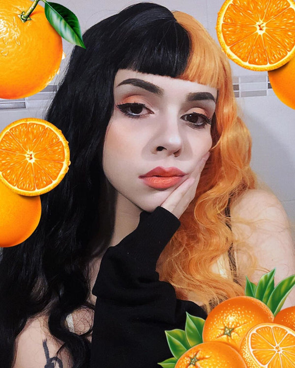 Lolita black orange straight curly hair wig yc22174