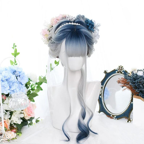 lolita blue gray long wig yc22823
