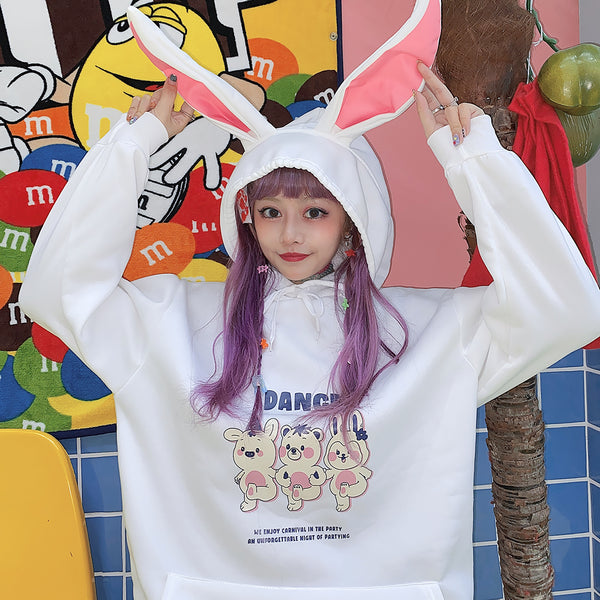 Harajuku cartoon rabbit hooded sweater yc23816