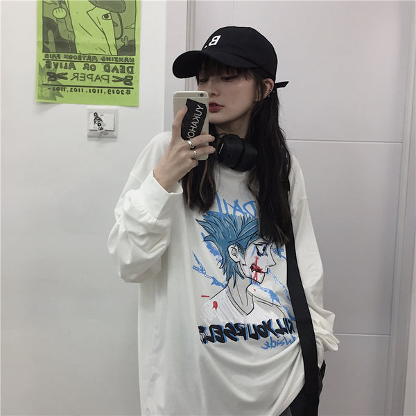 Harajuku Cool Anime Print Long Sleeve T-shirt yc23477